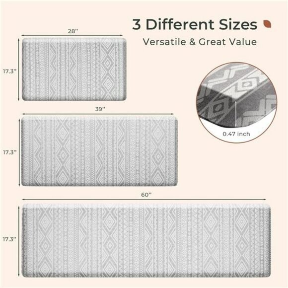 Boho Anti Fatigue Kitchen Mat Non Slip Cushioned Waterproof Floor Rug Gray - Picture 6 of 8